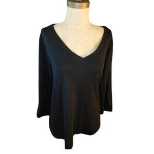 Chico's Size L Large Pima Cotton Black Knit Vneck Top